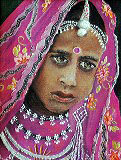 Portrait d'une jeune indienne dans son habit traditionnel  l'huile (38x32cm)