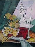 Nature morte  la gloire du dieu du vin Bacchus, Aquarelle (40x50cm)