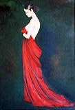 Femme dans une longue robe rouge, Huile (10P)