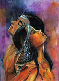Couple d'indiens d'Amrique  l'aquarelle et au pastel sec, (62x74cm) tableau vendu