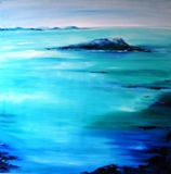 Huile reprsentant une le dont la forme fait penser  une femme couche.(100/100cm)<br>
tableau puisant son inspiration dans la chanson de Claude Nougaro, l'Ile Hlne