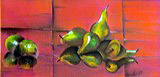 Nature morte avec poires et citrons au pastel sec (59x72cm)