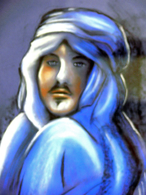 pastel reprsentant un homme du dsert : un touareg