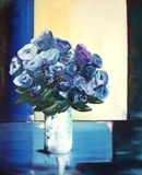 Huile d'un bouquet  dominante bleue (taille 20F)