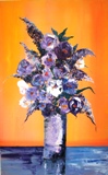 Huile d'un bouquet  dominante de lilas (61x83cm)