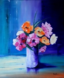 Huile d'un bouquet de fleurs multicolores (taille 20F)