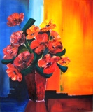 Huile d'un bouquet  dominante rouge (taille 20F)