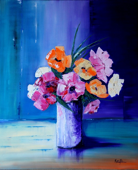 Bouquet peint  l'huile avec des fleurs multicolores
