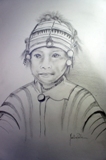 Portrait d'un enfant de la tribu akha, tribu montagnarde du nord de la Thalande,  la mine de plomb (30x40cm), vendu.