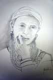 Portrait d'une vieille femme appartenant  l'ethnie akha, vivant dans le nord
de la Thalande,  la mine de plomb (50x40cm), vendu.