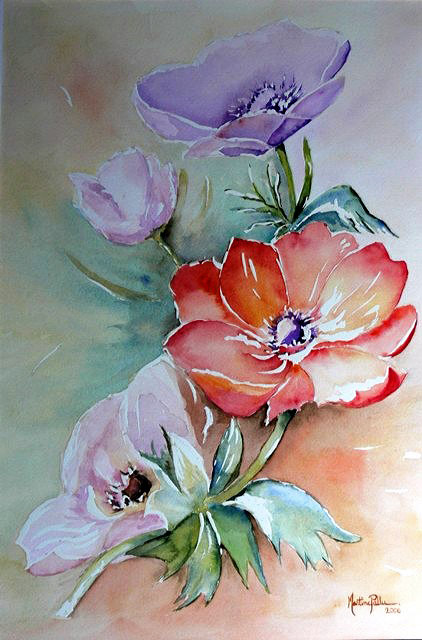 peinture  l'aquarelle de fleurs d'anmones