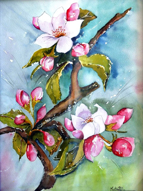 peinture  l'aquarelle d'une branche de pommier printanire