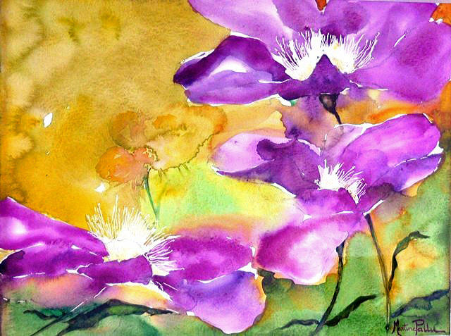 peinture  l'aquarelle de fleurs mauves