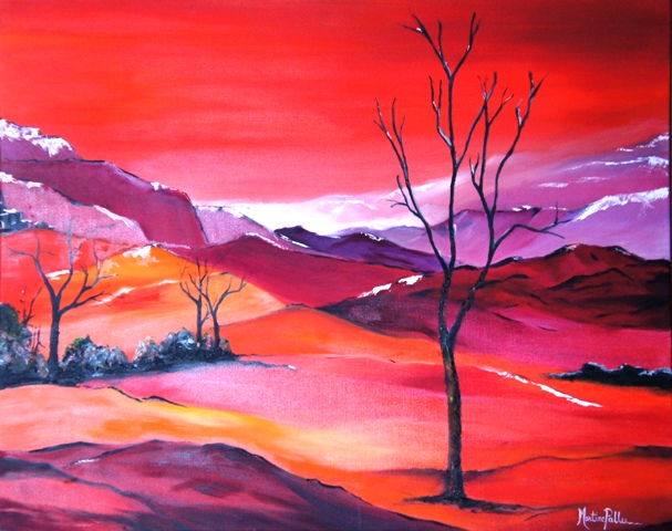 peinture  l'huile d'un paysage imaginaire de montagne en hiver