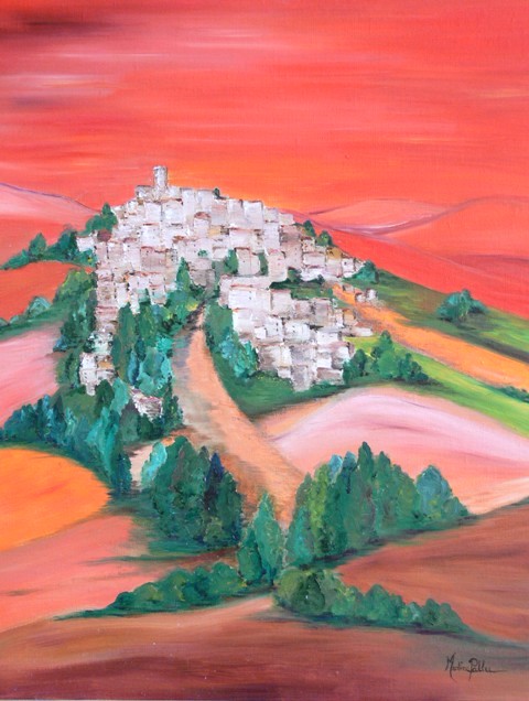 tableau  l'huile reprsentant la ville de Cordes